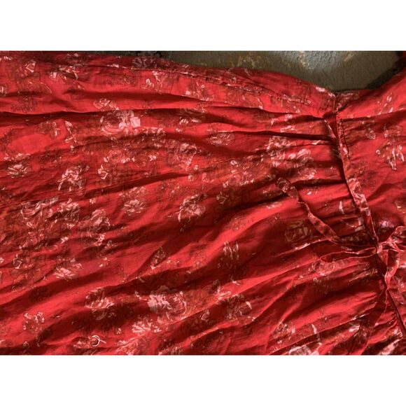 April Cornell Cap Sleeve Red Floral Midi Cotton Tie Back Dress with Pockets, XL - Picture 5 of 6